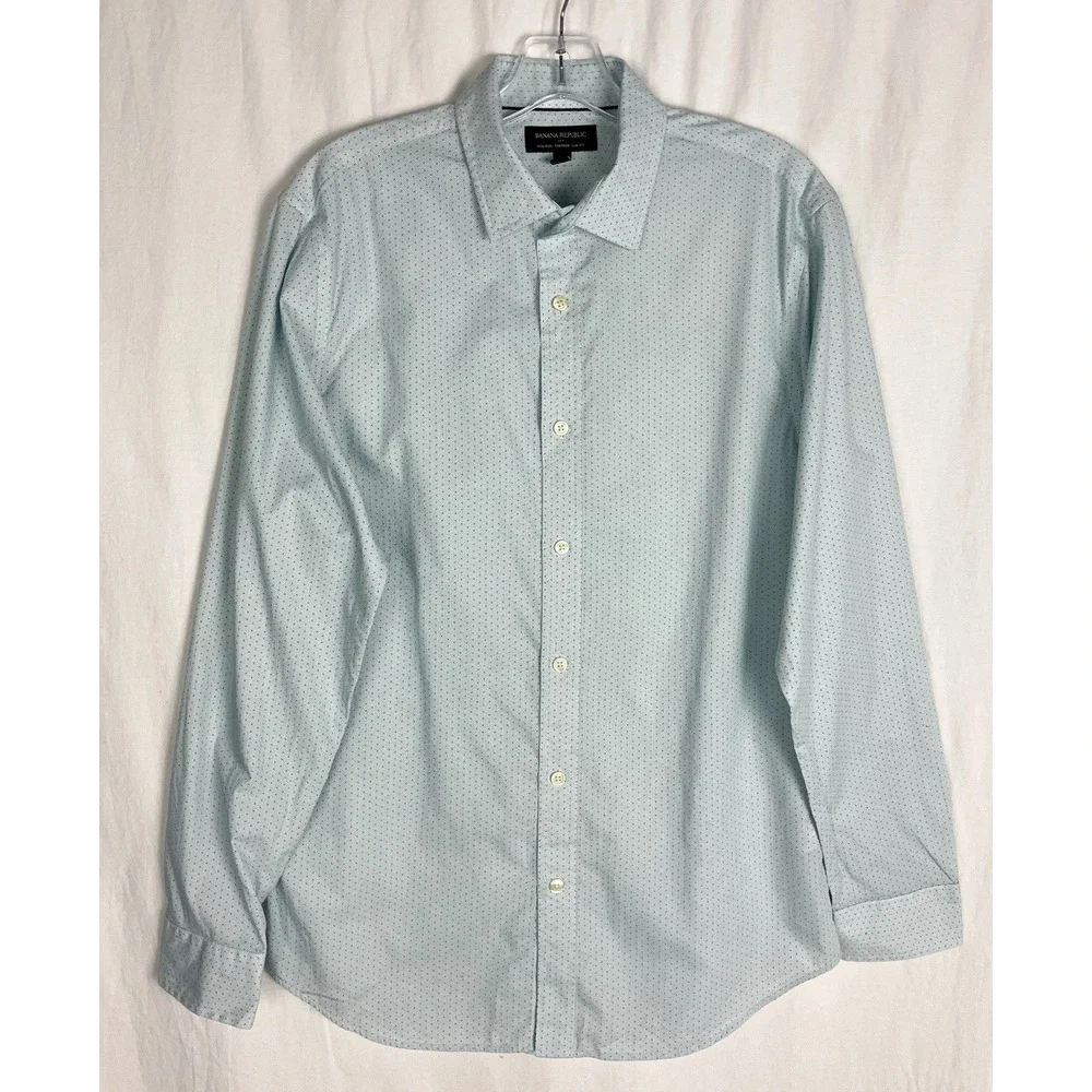 Banana Republic taylored Slim fit Men's M (15-15 .5) shirt Blue Polka Dot Cotton